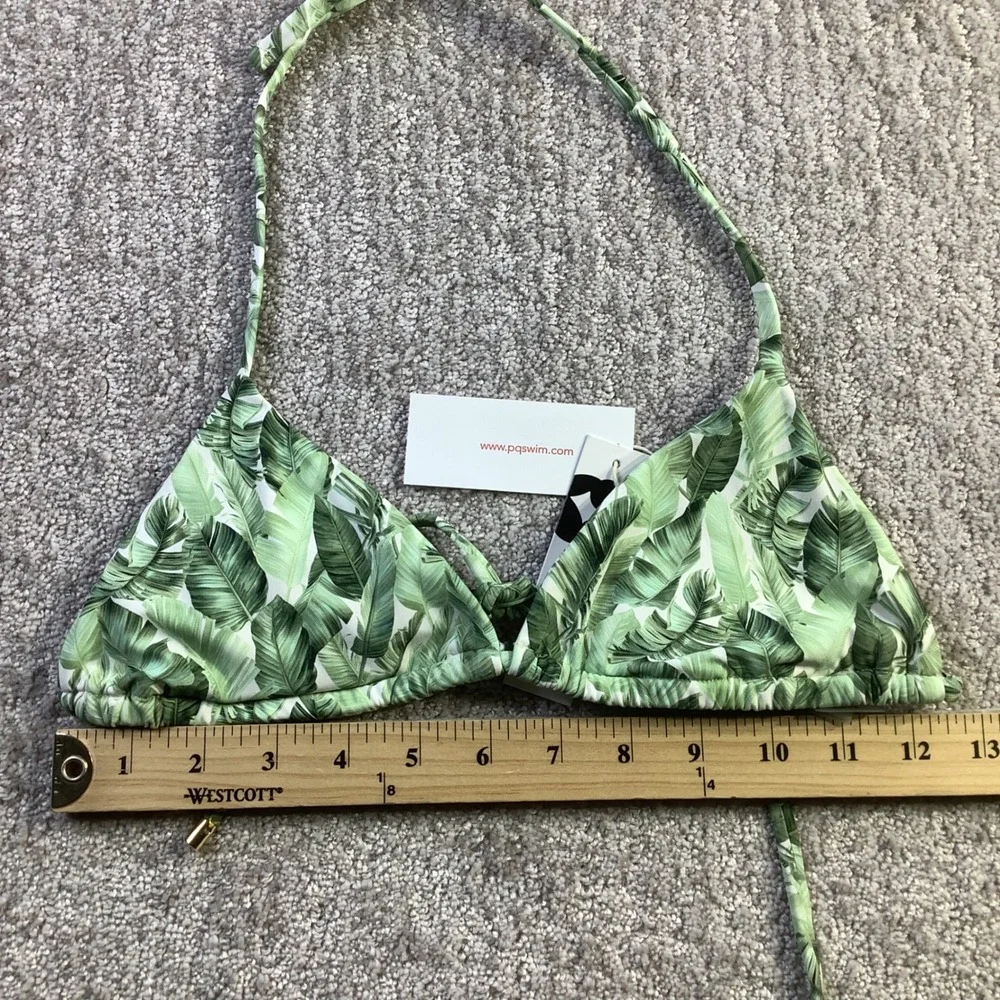 Alice + Olivia x PQ Swim Floral Palm Triangle Bikini Top Green Size XS NWT